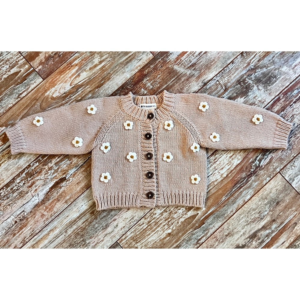 The Blueberry Hill 2-3Y Daisy Flower Knit Cardigan Sweater‎ Pink Handmade
